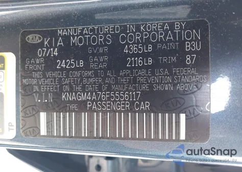 2015 Kia Optima Lx z USA, uszkodzony, nr VIN KNAGM4A76F5556117